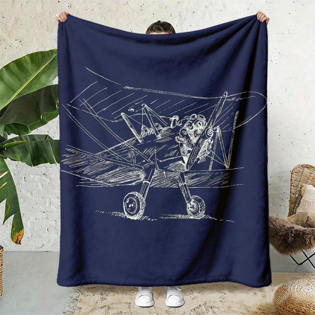 2026 New Arrivals Artistic Sketch Airplane Flannel Throw Blanket Soft, Warm & Reversible for Couch, Office, Bed, Camping Versatile All-Season Gift