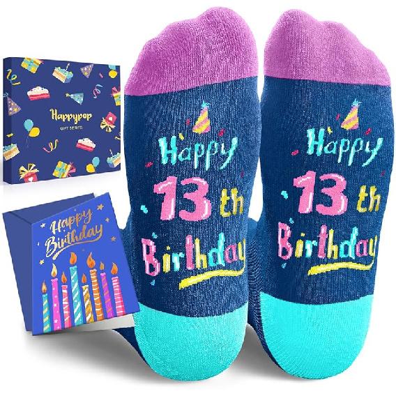 HAPPYPOP Birthday Gift Ideas for Teens - Birthday 13-18 Socks for Teenage Boy Girl with Card Happy 13th Birthday Dark
