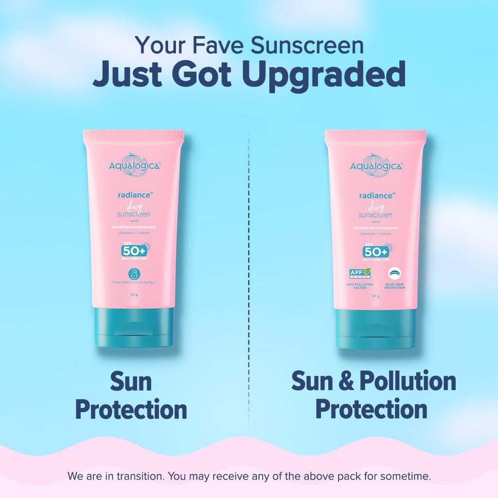 Aqualogica Radiance+ Dewy Sunscreen Gel SPF 50+ PA++++ Broad Spectrum UV & Pollution Protection 30g