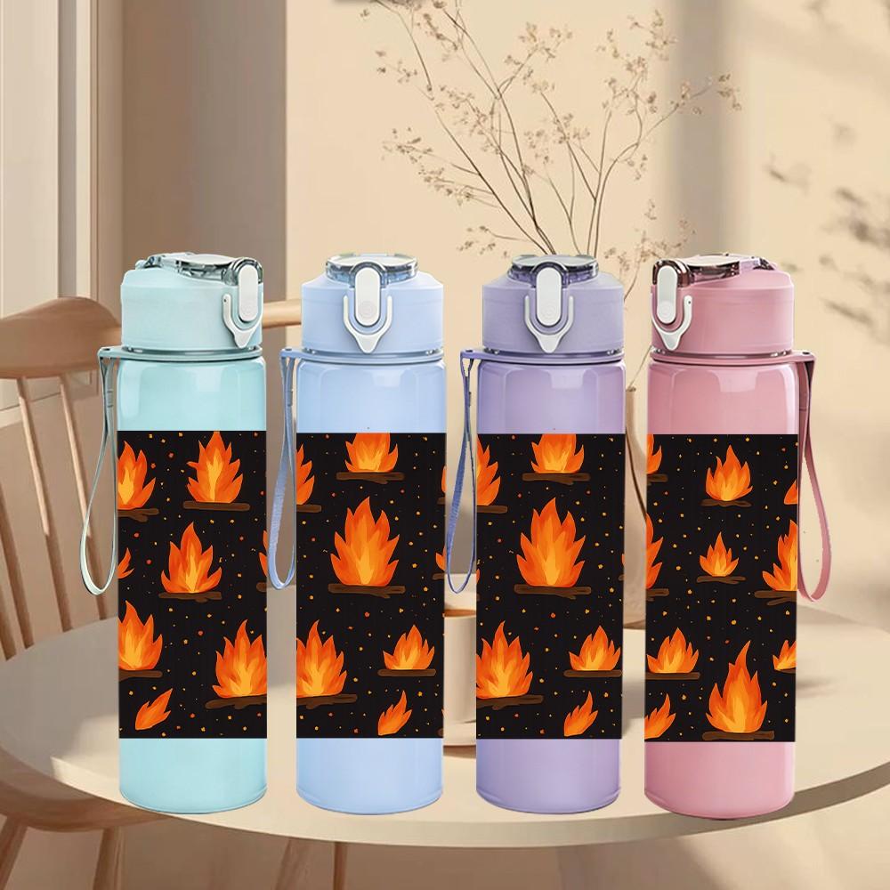1PC Burning Fire Flame Dark Pattern Print 750ml Color Plastic Sports Water Bottle Leakproof Flip Straw Lid Suitable for Sports Office Home Use