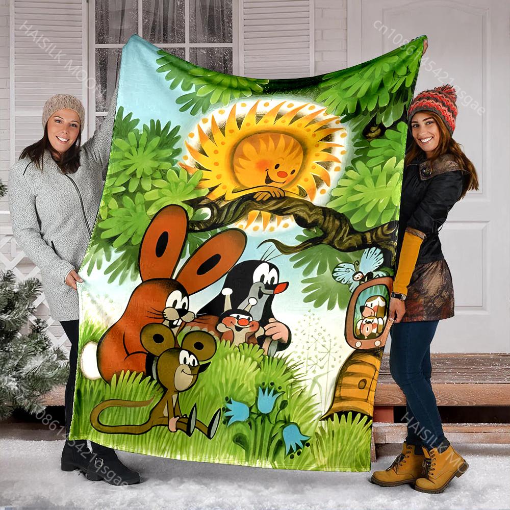 Classic Cartoon Little Mole Print Blanket Warm Soft and Comfortable Home Travel Blanket Sofa Bedding Camping RV Blanket for Gift