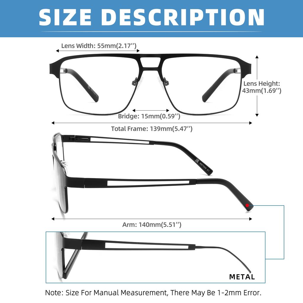 Readers Men Blue Light Blocking Reading Glasses Metal Frame Spring Hinge Presbyopia +0.50-3.5 Diopter Magnifier Lens Eyewear