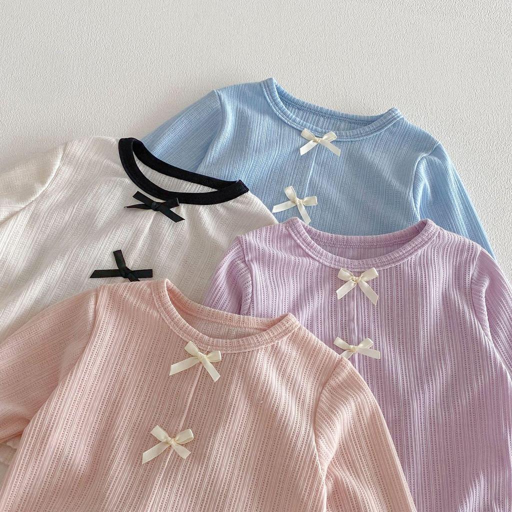 Girls' Bowknot T-shirt - 2026 New Spring Korean Style
