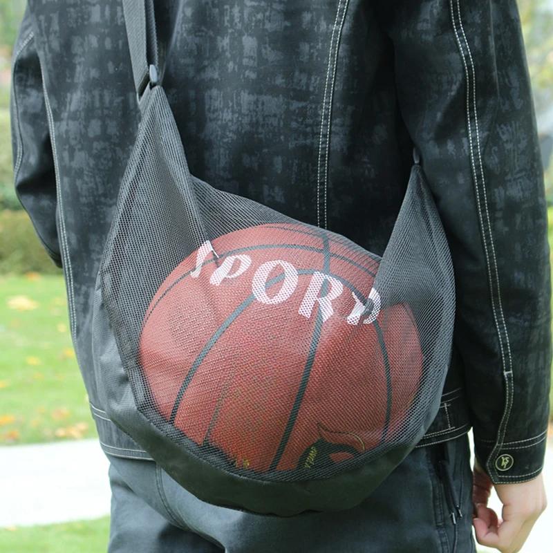 1pcs Adjustable Basketball Mesh Bag Mesh Fabric Single Shoulder Crossbody Ball Bag Zipper Pocket Handbag