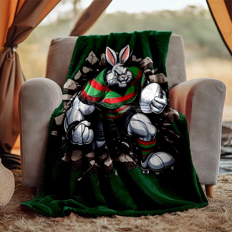 South Sydney Rabbitohs Flannel Blanket Soft Warm All-Season Throw, Design for Camping, Car Travel, Hiking Sofa, Bed, Office Perfect Gift for Parties