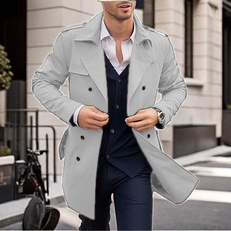 Autumn and Spring Men's Coat Medium and Long Double-breasted Casual Trench Coat