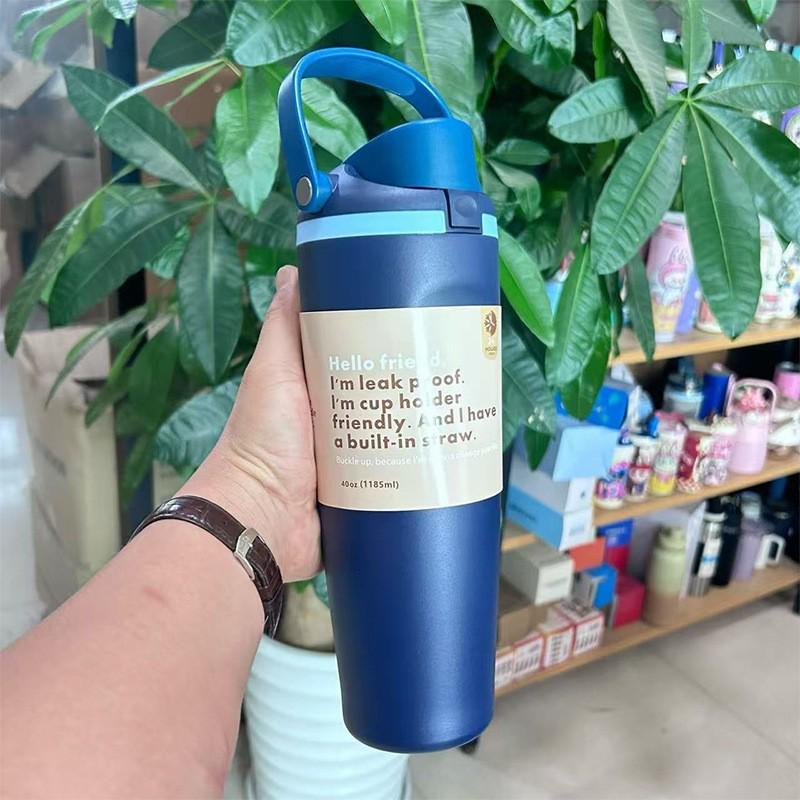 Large Capacity Insulated Stainless Steel Flip-Top Double Drink Handheld Fruit Cup