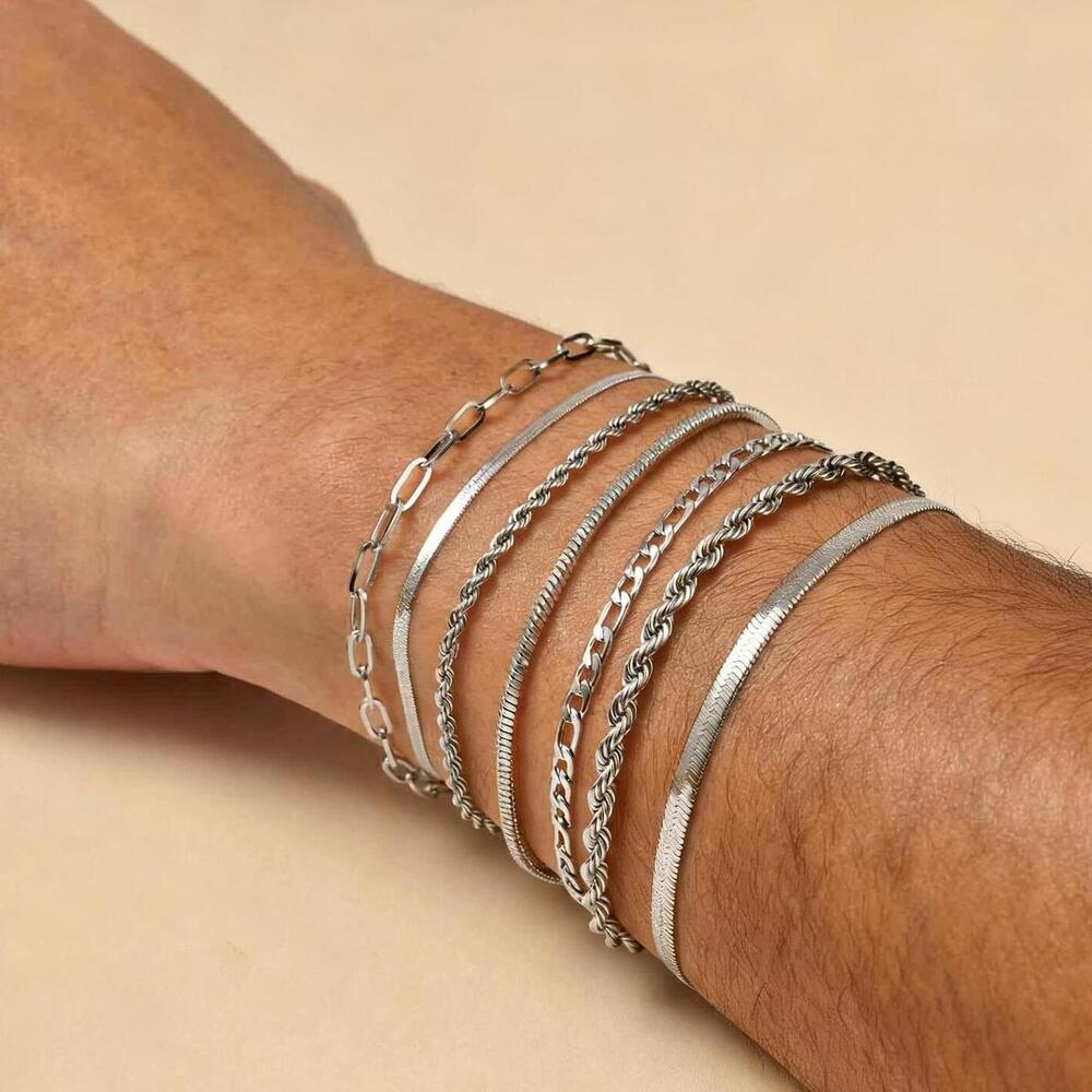 Men's Thin Chain Bracelet,Adjustable Stainless Steel Metal Chain Wristband,Classic Hip Hop Trendy Jewelry Gift for Him