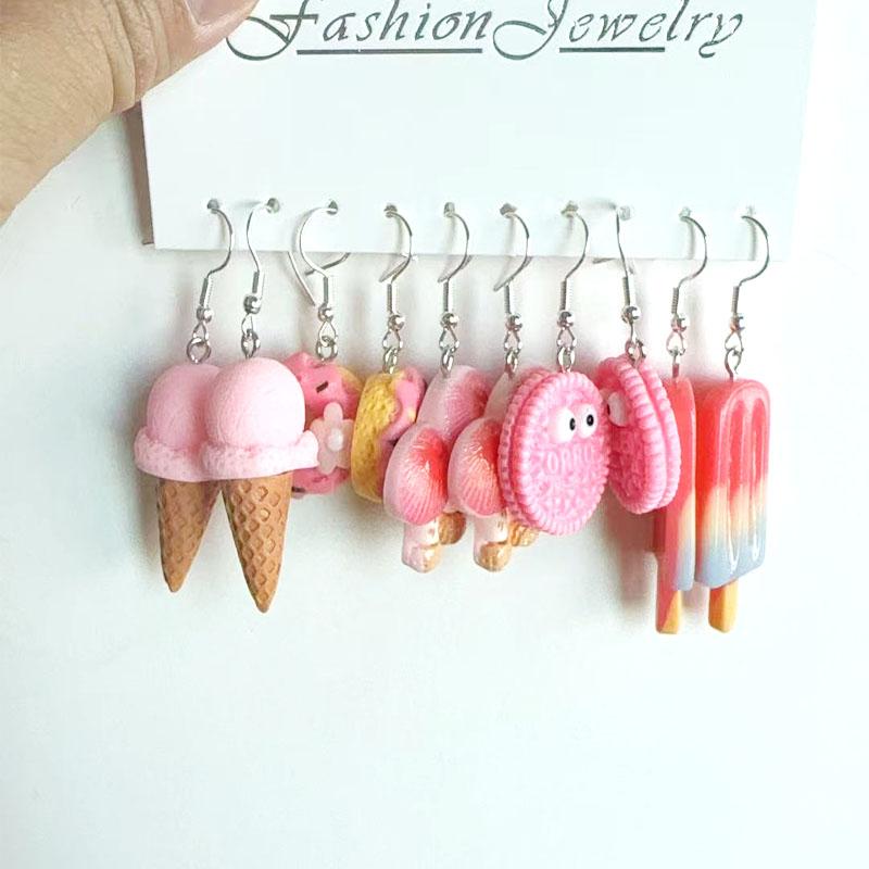 

5 Pair Set Small Fresh Colored Resin Pendant Earrings Art Sweet and Cute Fruit Animal Milk Tea Earrings Female