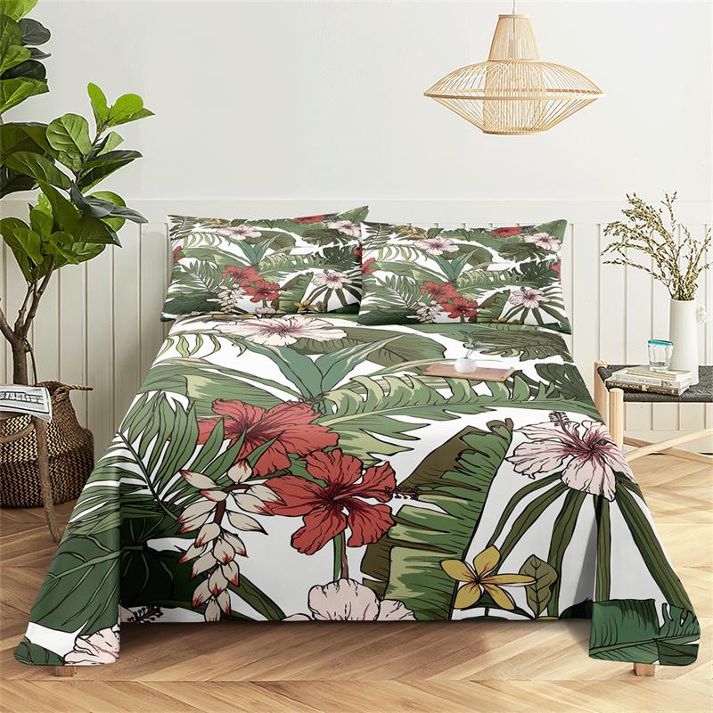 Bedding Sets Tropical Plants Bed Sheet Fashion Design Queen Size Flat Sheet Boys Girls Bed Sheet Set Bed Sheets and Pillowcases