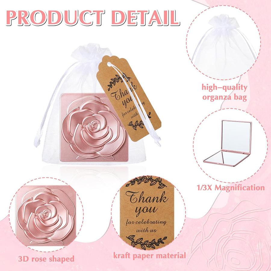 1-6Set 7cm Square Rose Mirror with Storage Bag Lady Handbag Portable Handheld Folding Mirror Dressing Table Makeup Accessories