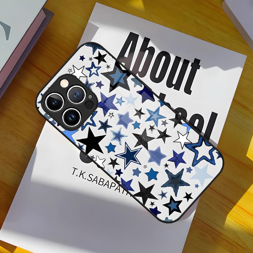 Fashion INS Stars Phone Case Glass Cover For IPhone 17 15 Pro Max 14 Pro 16 12 11 13 Mini X XR XS 8 7 Plus SE