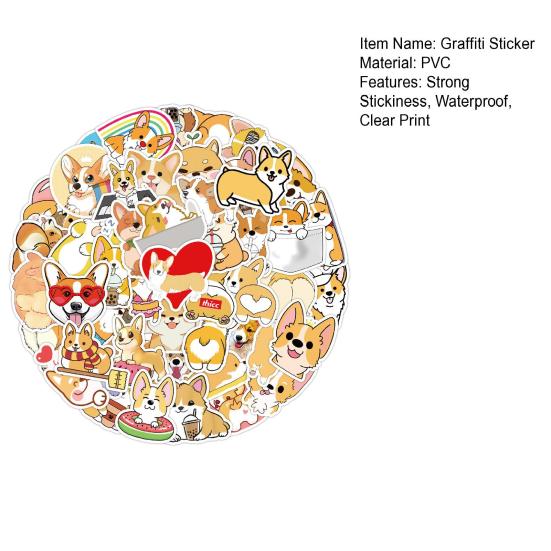 50 buc./set autocolant capac telefon desen animat auto-adeziv impermeabil PVC detașabil DIY corgi câine tema animală bagaje skateboard decal pentru studenți