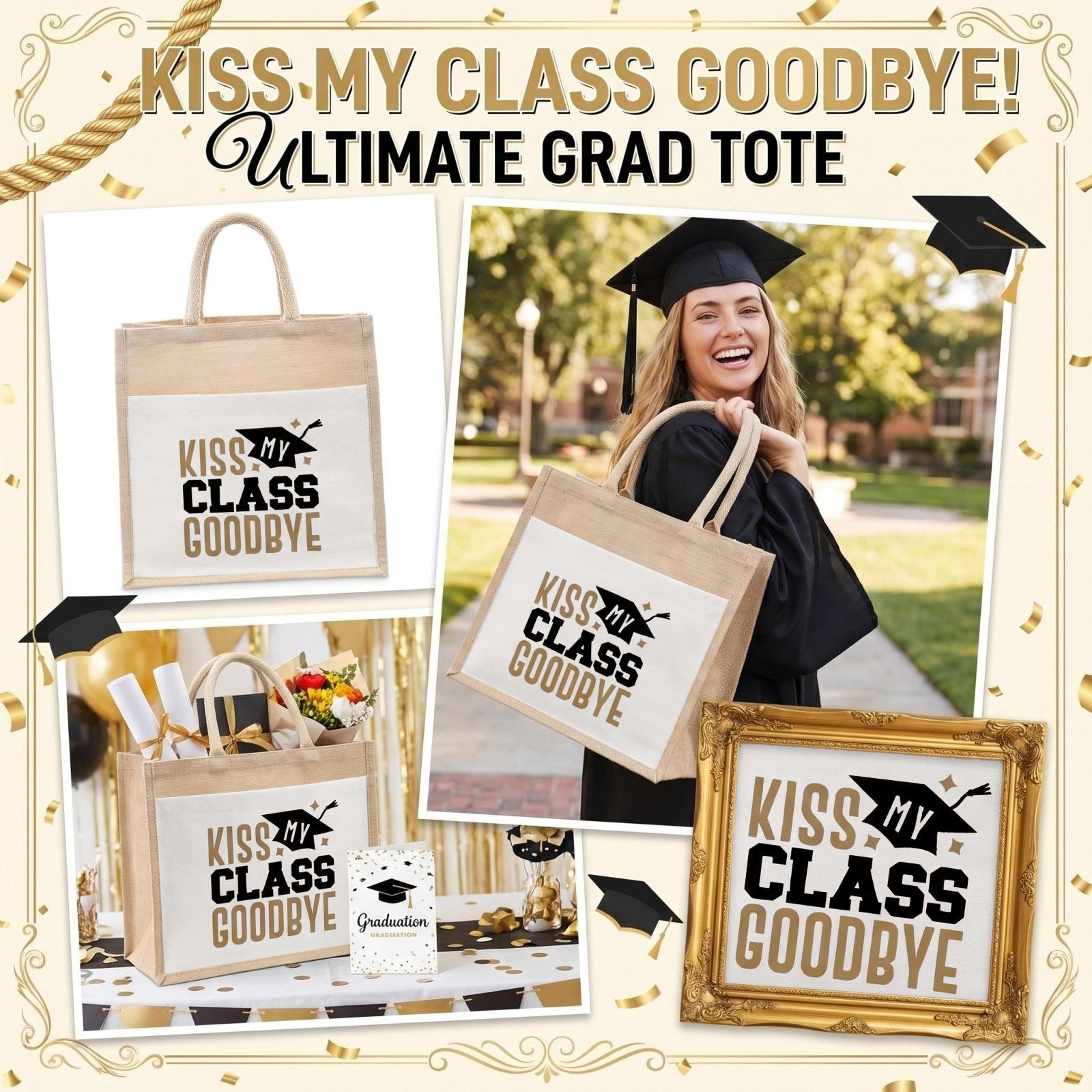 Graduation Theme Jute Tote Bag with Graduation Cap Print Reusable Eco Friendly Handbag for Party and Everyday Use