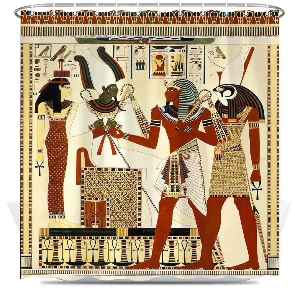 African Egyptian Women Shower Curtain with 12 Hooks African Girl Shower Curtain Waterproof Durable Afro Lady Shower Curtains Set