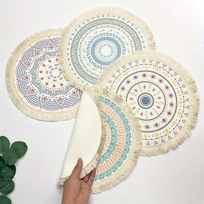 1 Small Bohemian-style Fringed Placemat - Fabric Woven Round, a Practical Thermal Insulation and Anti-scalding Mat for Home Kitchen