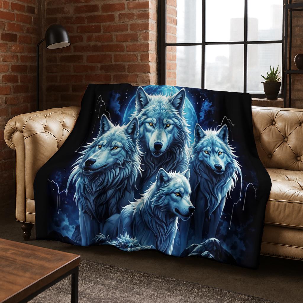 Mysterious Wolf Totem Animal Flannel Blanket Soft Warm Blanket for Bedroom Room Living Room Office Travel Camping Picnic Gift