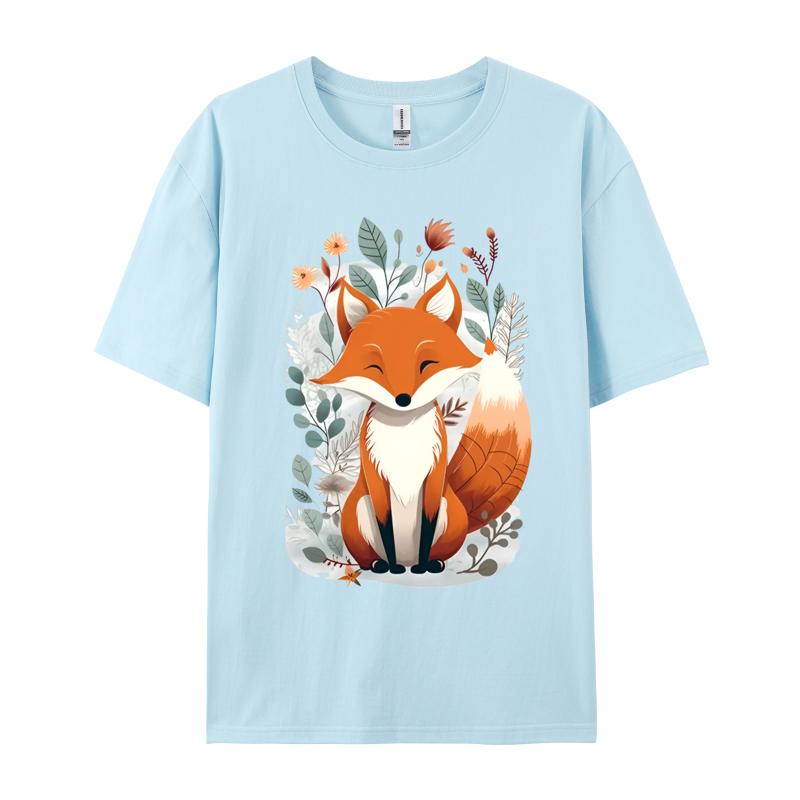 Fox Worship Cute Fox Leaves T Shirts April Fool Day Tops Shirts Short Sleeve For Unisex High Quality Premium Cotton Tshirts