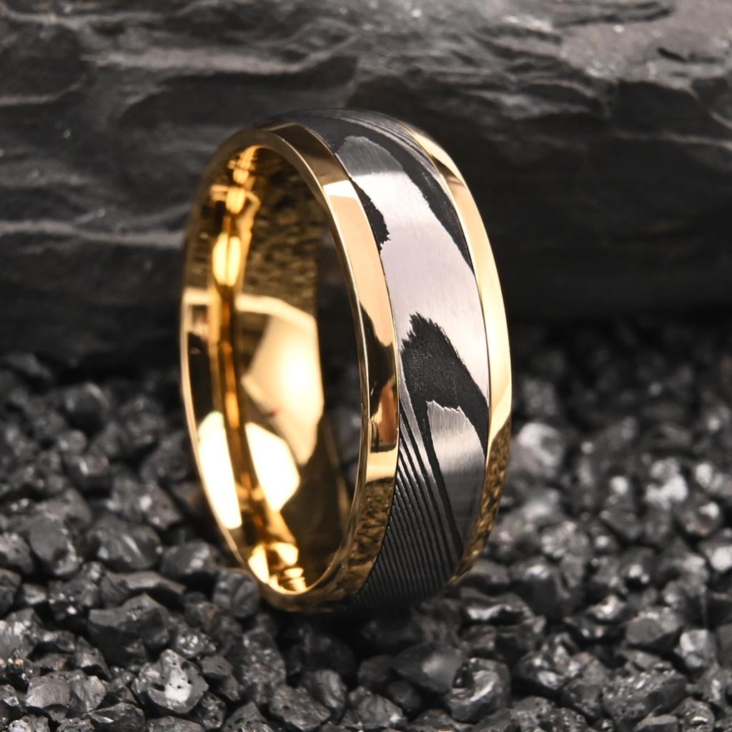 8MM Damaststahlring für Herren Eheringe Verlobungsringe Modeschmuck Geschenke für Ihn