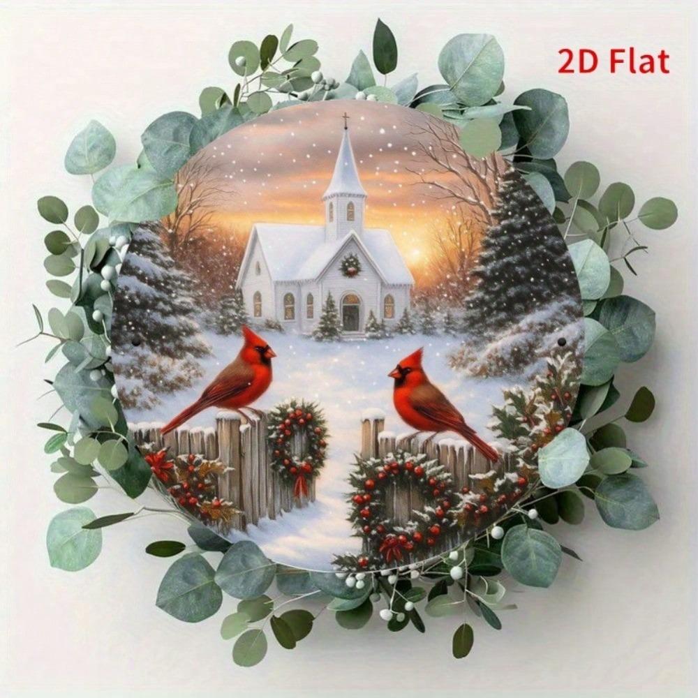 Vintage Iron Tin Sign Winter Church Cardinals Rustic Home Garden Wall Decor 8x8 Inch Inspirational Quote