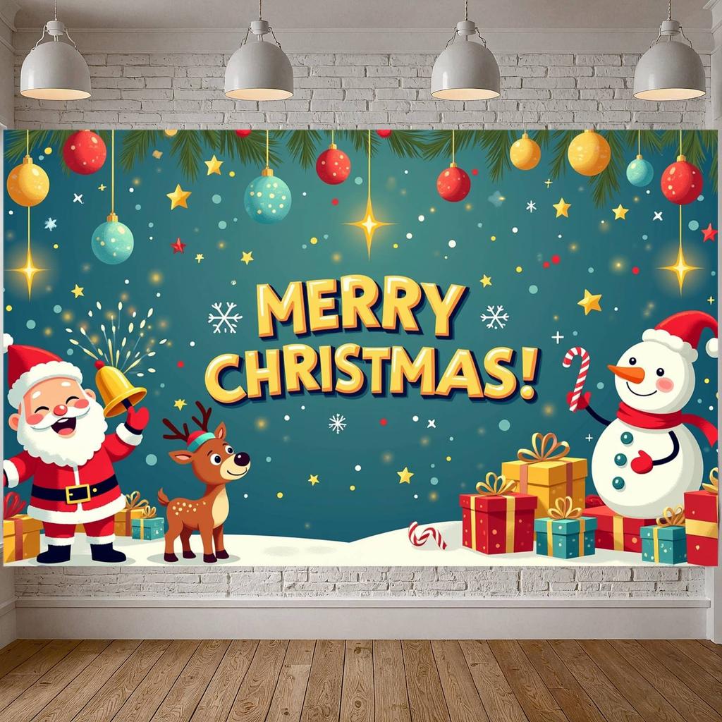 Merry Christmas Banner Colorful Santa Claus Reindeer Christmas Theme Party Decor Backdrop Xmas New Year Photography Background