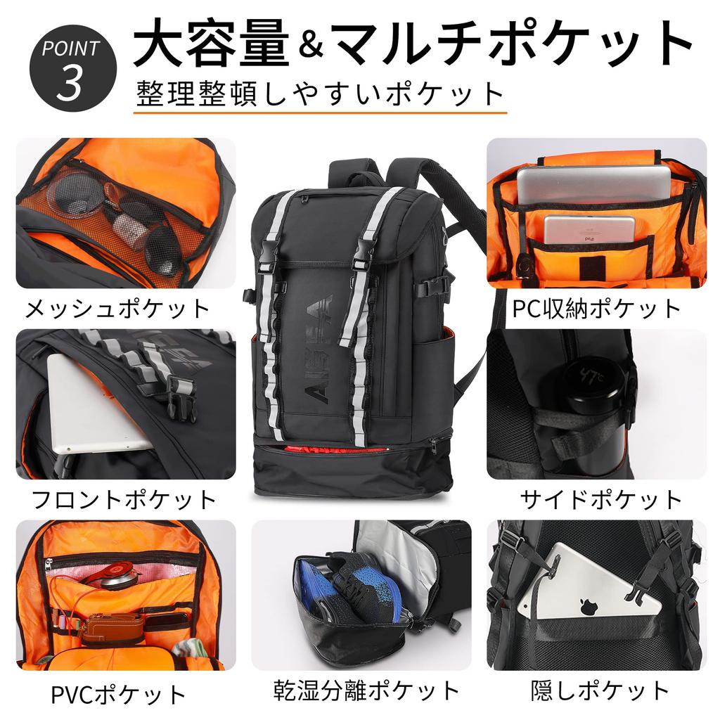 AISFA Square 30L Fits Business with USB Charging Perfect for Outdoor Emergency and Storage Men's Backpack, Waterproof, 15.6-inch PCs, Laptops, Port,