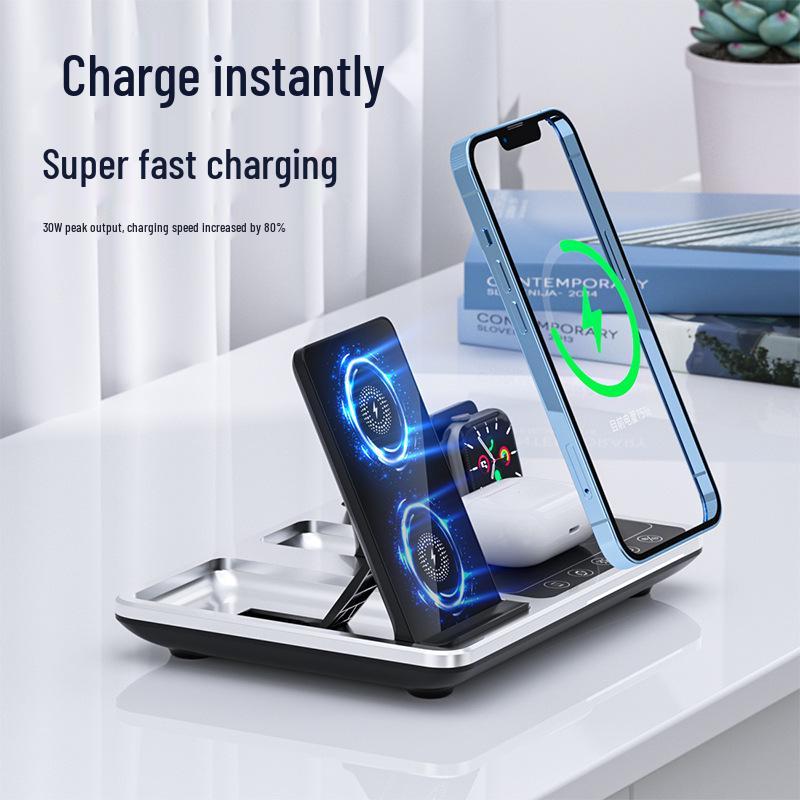 New 4-in-1 Folding Wireless Charger: Desktop Charger for Apple Watch, Earphones & More
