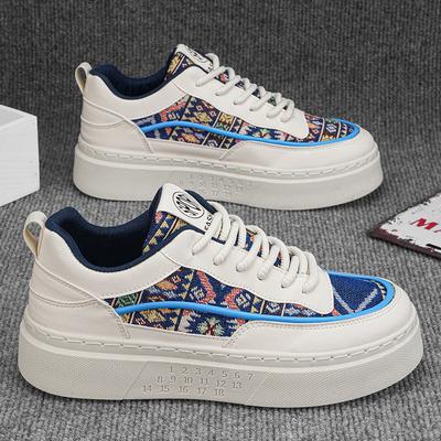 2025 Nationality Style Men Leather Casual Shoes Spring New Breathable Fabric Man Board Shoes Classic Platform Sports Shoes Plus