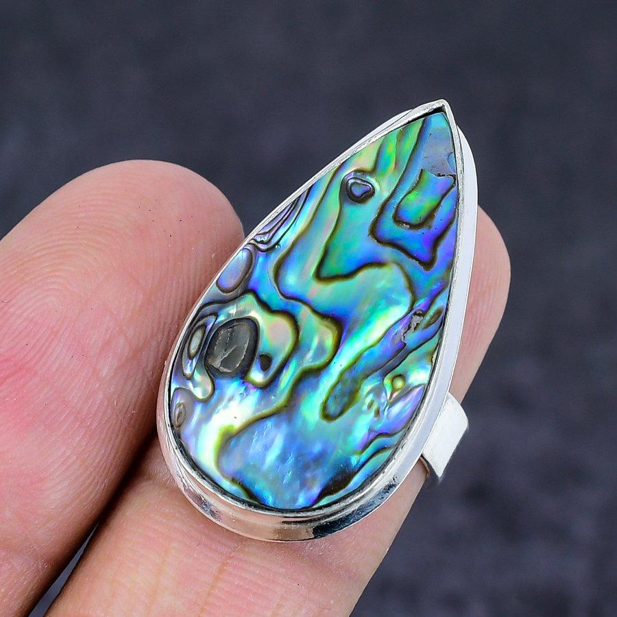Natural Abalone Shell Gemstone 925 Sterling Silver Jewelry Ring Size 7 r5M36