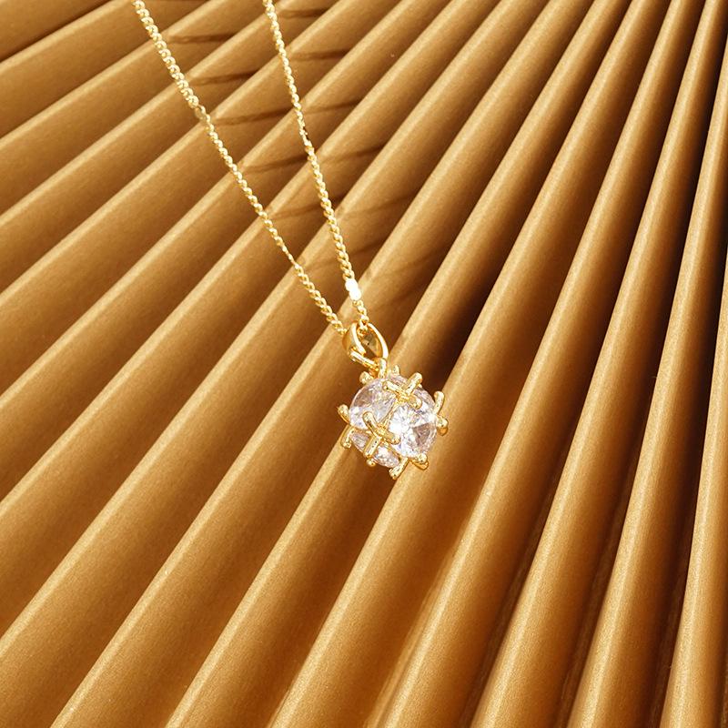 Geometric Zircon Christmas Pendant Necklace, 18K Gold Stainless Steel, Diamond-Set Gemstone Clavicle Jewelry, Ins Style.