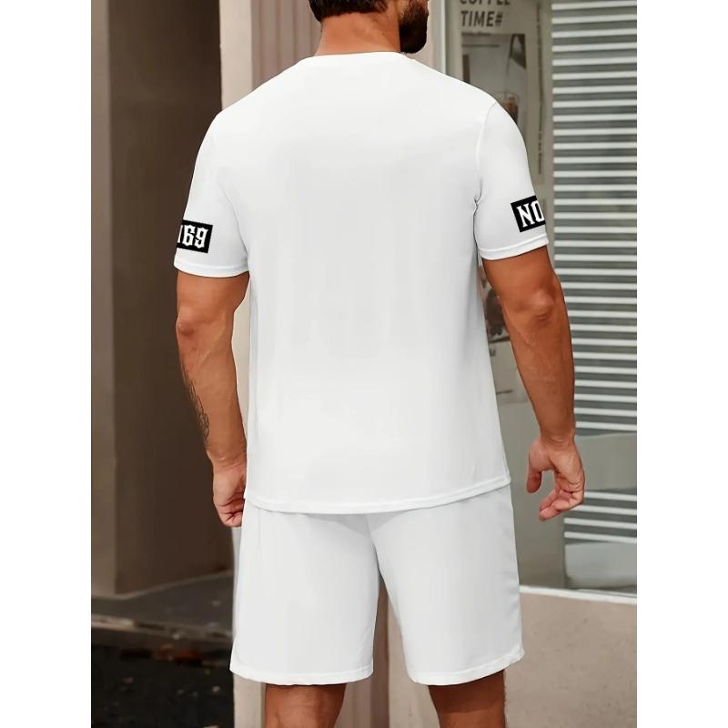 Letni Nowy Męski Zestaw z Nadrukiem Litery Codzienny Modny T-shirt Krótki Rękaw Szorty Sportowy Zestaw Outdoor