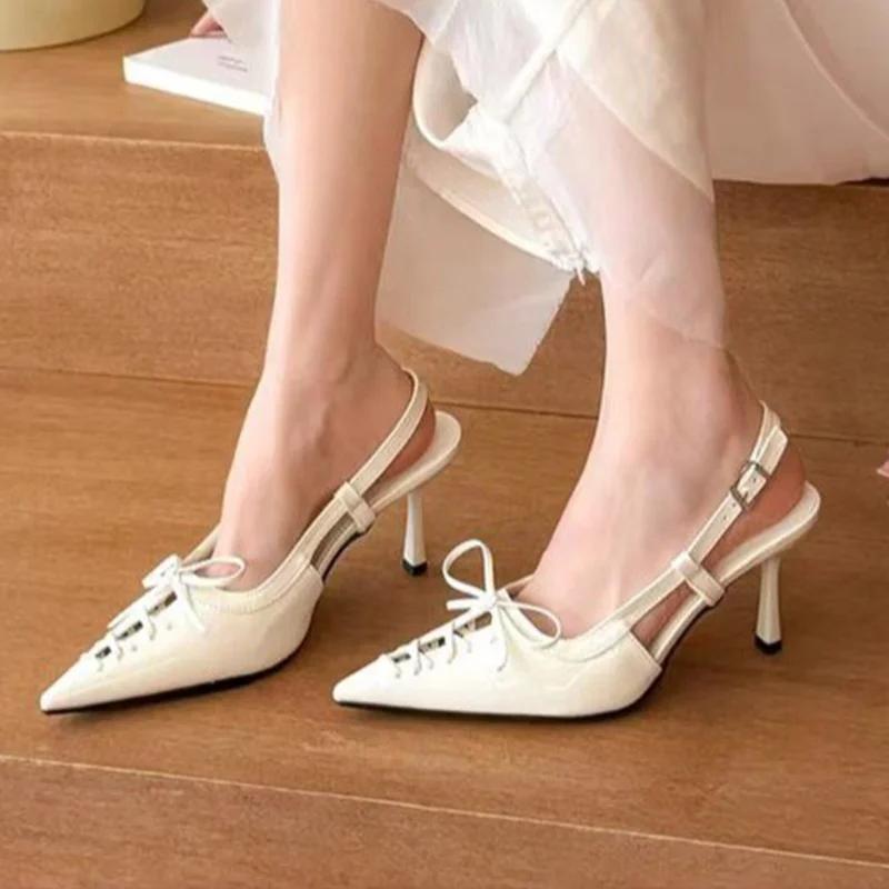 Pointed Toe Women Sandals Summer Stilettos Sexy Shoes Elegant Dress Pumps Bow Heeled Shoes Woman 2025 Designer Zapatillas Mujer