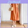 Luxurious Cotton Loose And Thin Dress For Women With Short Sleeves And Round Neck