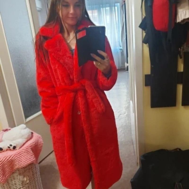 Neuer Wintermantel aus Kaninchenfellimitat für Damen, verlängerter Gürtel, Jacke aus Fellimitat, verdickte warme Plüschjacke