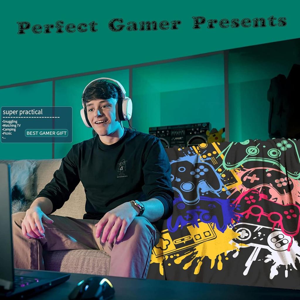 Gamer Blanket Super Soft Flannel Gaming Throw Blankets Cozy Lightweight Flannel Blankets for Sofa Bed Gamer Gifts for Boys