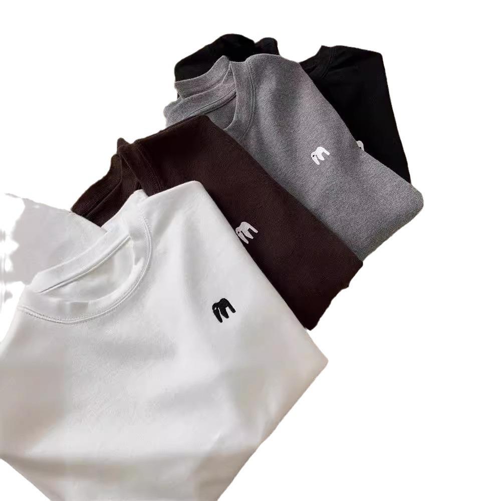 Korean-Style Embroidered Women's Thickened Long Sleeve T-Shirt