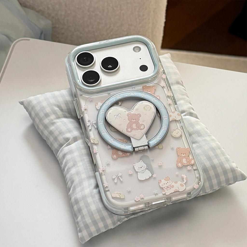 Cute Bear Magnetic Heart-Shaped Phone Case for iPhone 16, iPhone 17, and iPhone 17 Pro Max