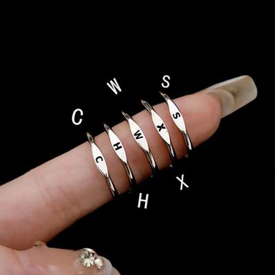 Yousheng Women Ring Simple Style Bright Luster Geometric Smooth Polished Adjustable Decorative Gift Alphabet A-Z Letters Initial Name Finger Ring