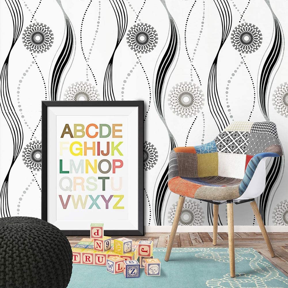 Circles Stripes Peel and Stick Wallpaper Black White Self Adhesive Wallpaper Vinyl Removable Contact Paper for Drawers Cabnits