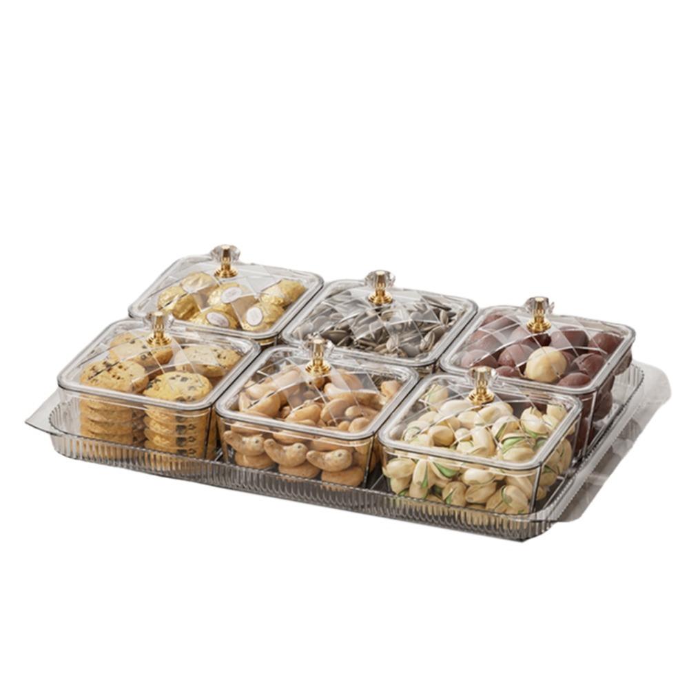 Dustproof Fruit Plate Partition Platter 2/4/6 Grids Snack Dessert Tray  Living Room
