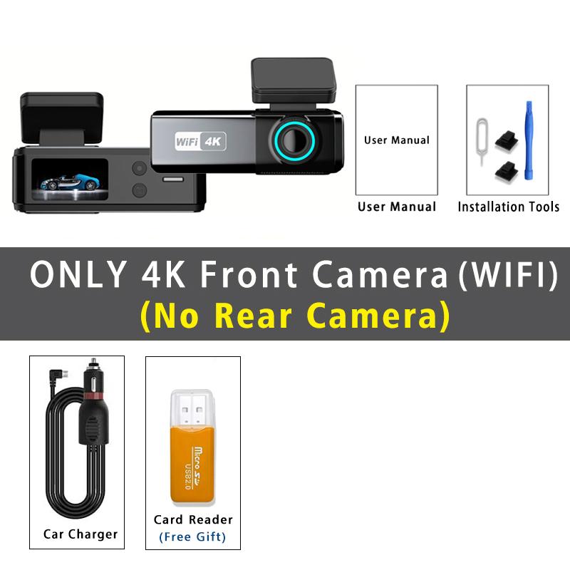 

Car DVR 4K 3840*2160P WIFI GPS Dash Cam Mini Camera Front and Rear Dual Lens Dashcam Black Box Video Drive Recorder Night Vision 4K DVR-No Rear Cam
