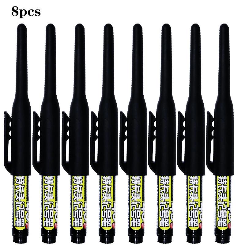 8Pcs 45mm Waterproof Long Head Nib Deep Hole Markers Pen Tile Carpenter Pen Multi-purpose for Woodworking Black/Blue/Red Ink