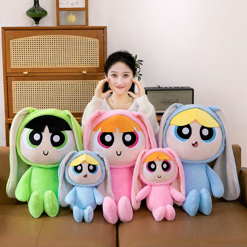 40/55/70cm Animal Powerpuff Girls Cartoon Dress Up Bunny Rabbit Plush Toy Blossom Bow Tie Doll Stuffed Doll Girls Birthday Gift