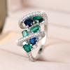Green Crystal Geometric Stone Blue Zircon Rings For Women Vintage CopperColor Engagement Wedding Jewelry Bridal Valentine Gifts