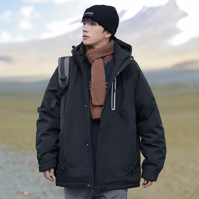 Men's Trendy Windproof Winter Hooded Down Coat - White Duck, Warm, Loose, and Outdoor-Ready