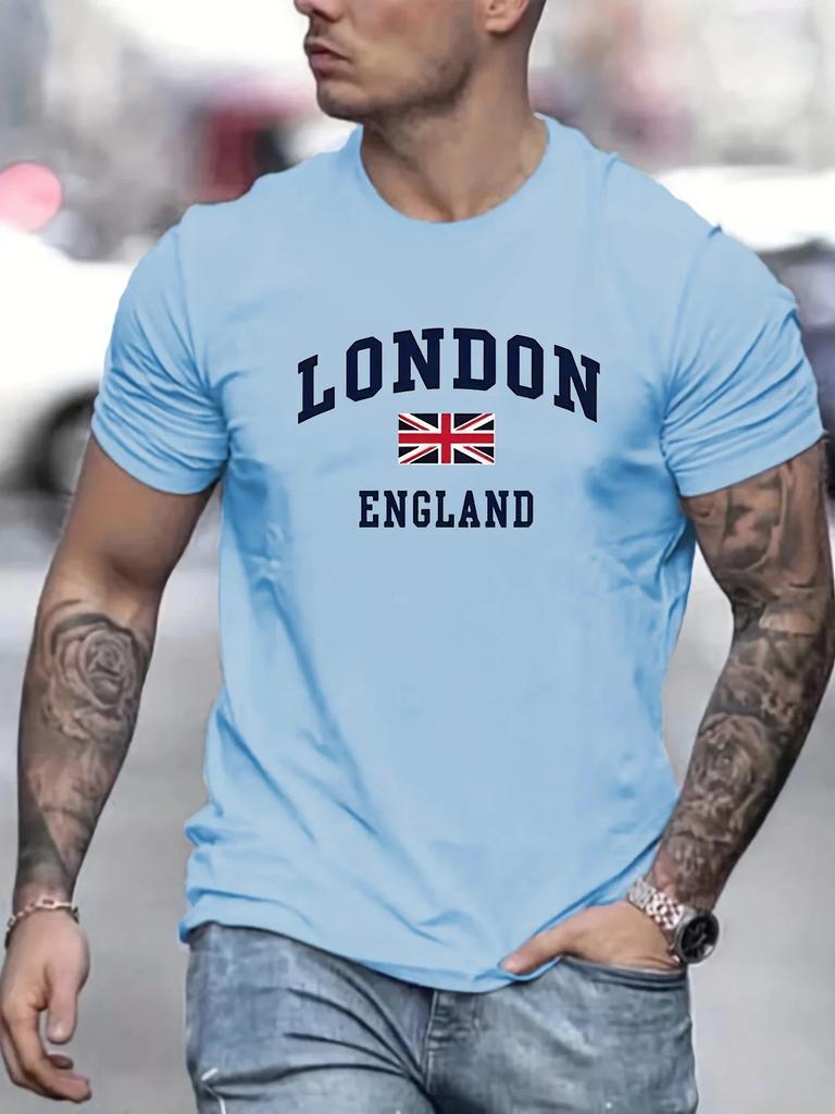 2025 Hot Sale of London and UK Printed Pure Cotton Short-sleeved Men's Casual Summer Round-neck T-shirt Tops