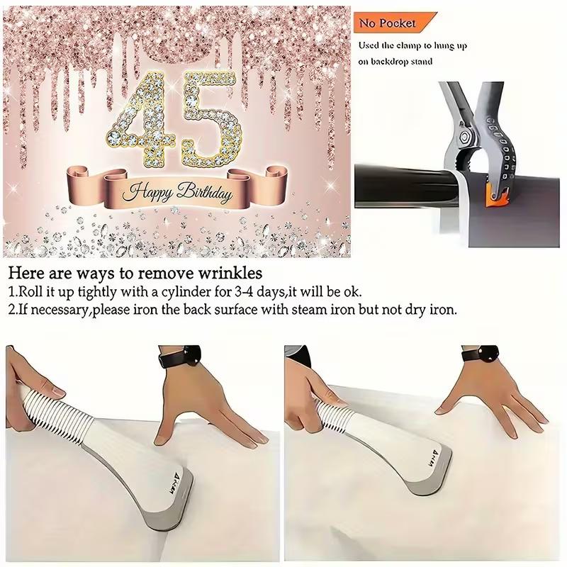 2D Luxury Rose Gold 45th Birthday Backdrop for Milestone Celebrations