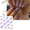24 Pcs White Flowers Artificial Nail French Tip Press On Nail Almond Shape Stick On Nail Purple False Nail for Party
