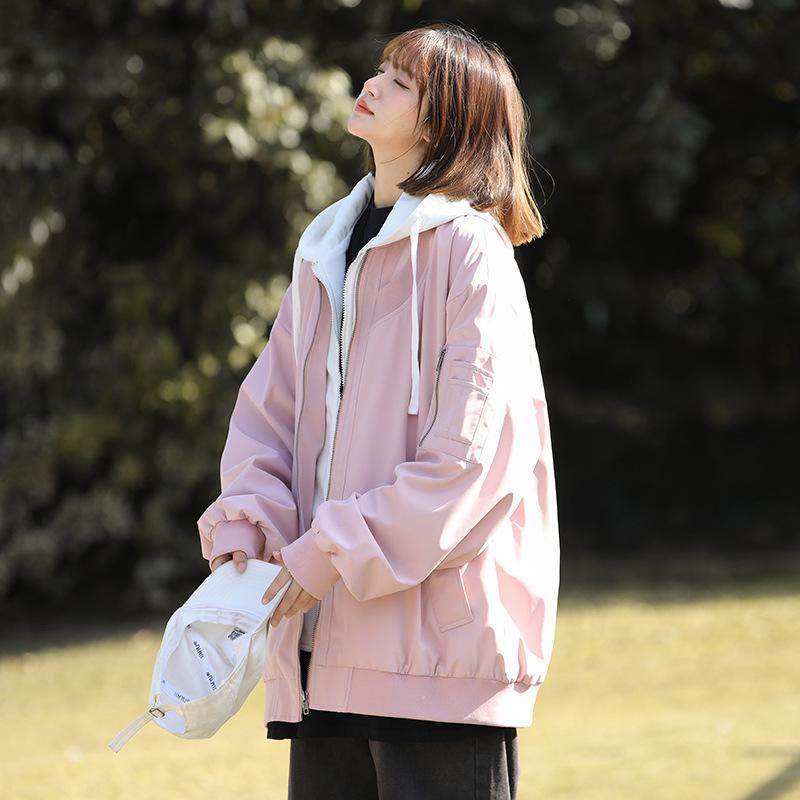 Fake Two-piece Coat Men and Women Spring and Autumn Loose Hooded Casual Autumn Clothing Couple Baseball Uniform