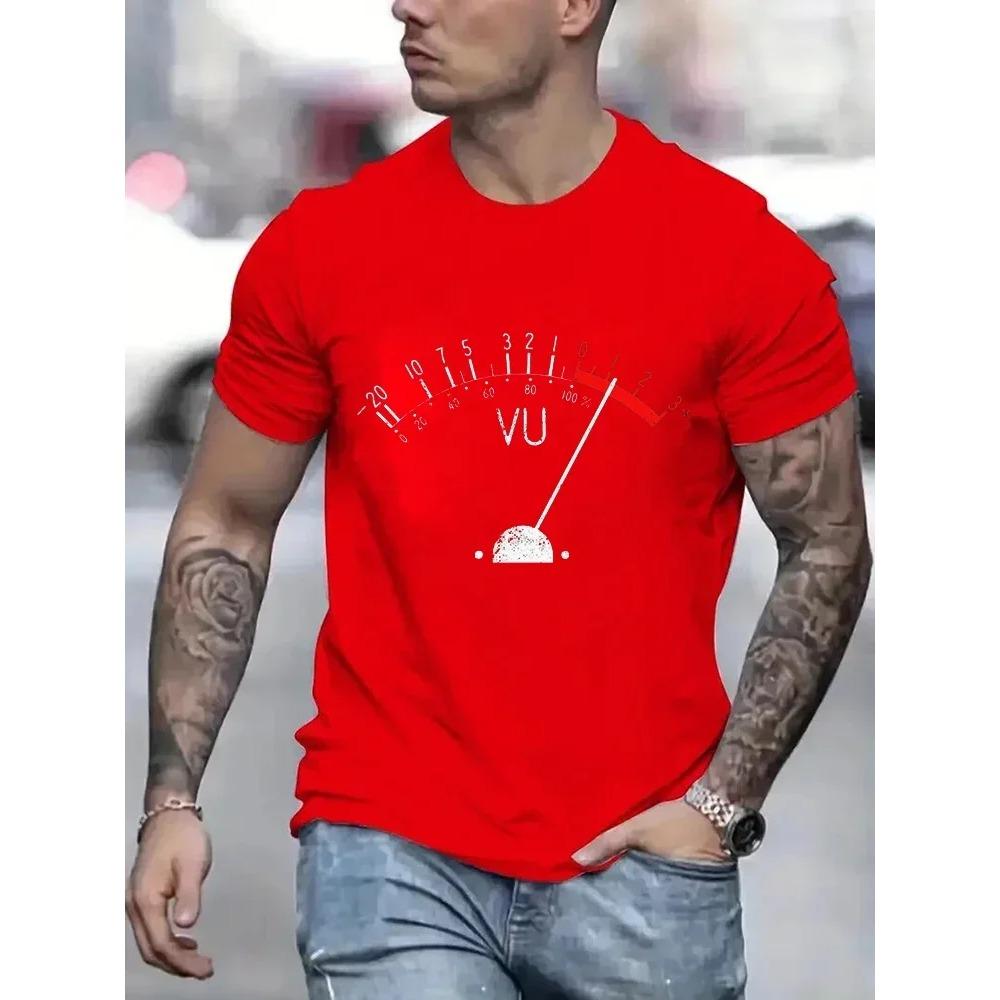 Vintage VU Meter Print Men T Shirts Streetwear Summer Clothes Oversized Tshirts Clothes Loose T Shirt Short Sleeve Men Clothing